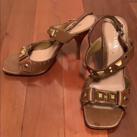 Prada Tan Studded Sandals - Picture 6 of 6